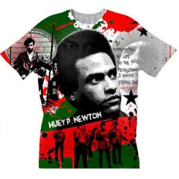 Huey P Newton Black Panther Revolutionary Crew Neck Unisex Tshirt - Picture 1 of 2